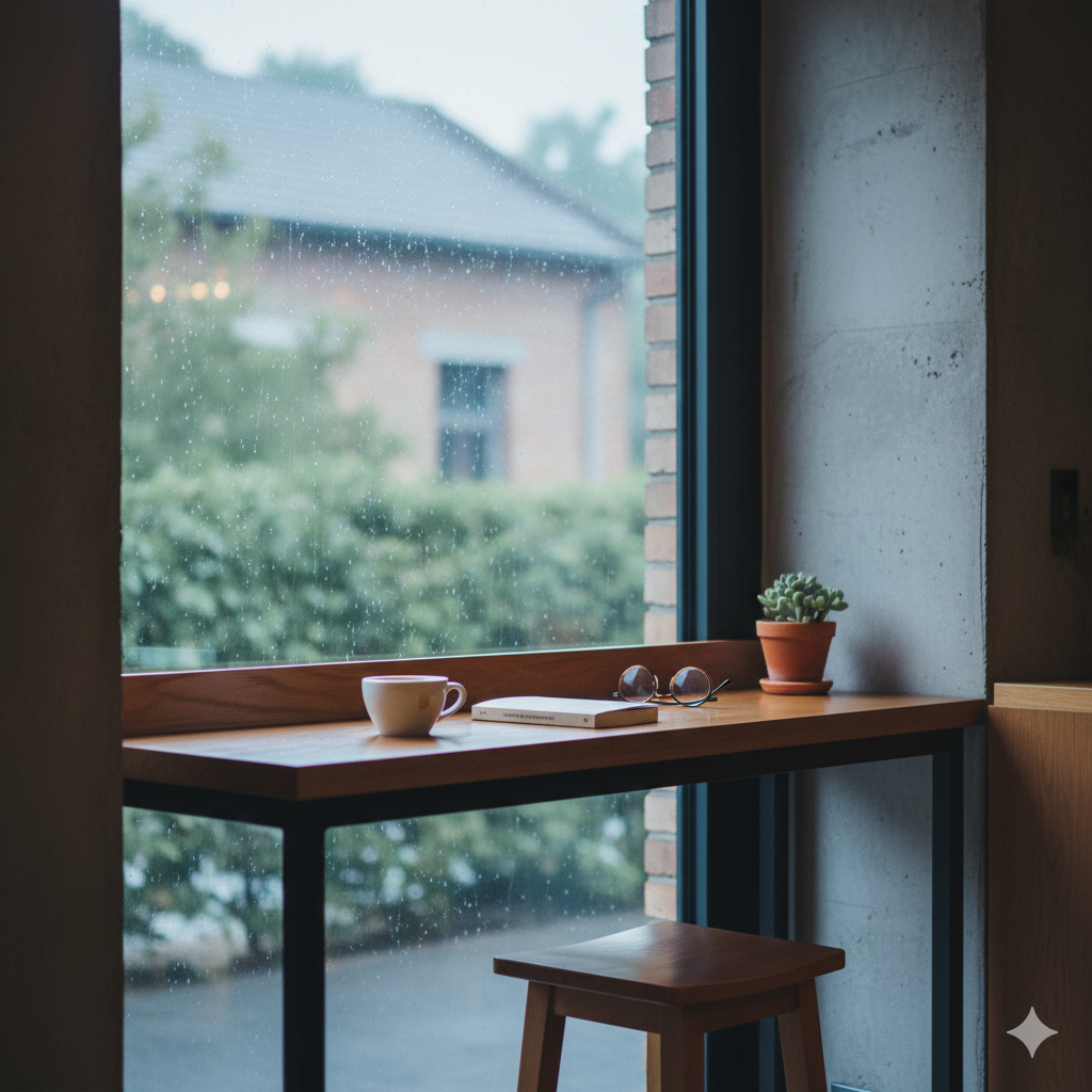 静かで落ち着いた雰囲気の窓際のカウンター席