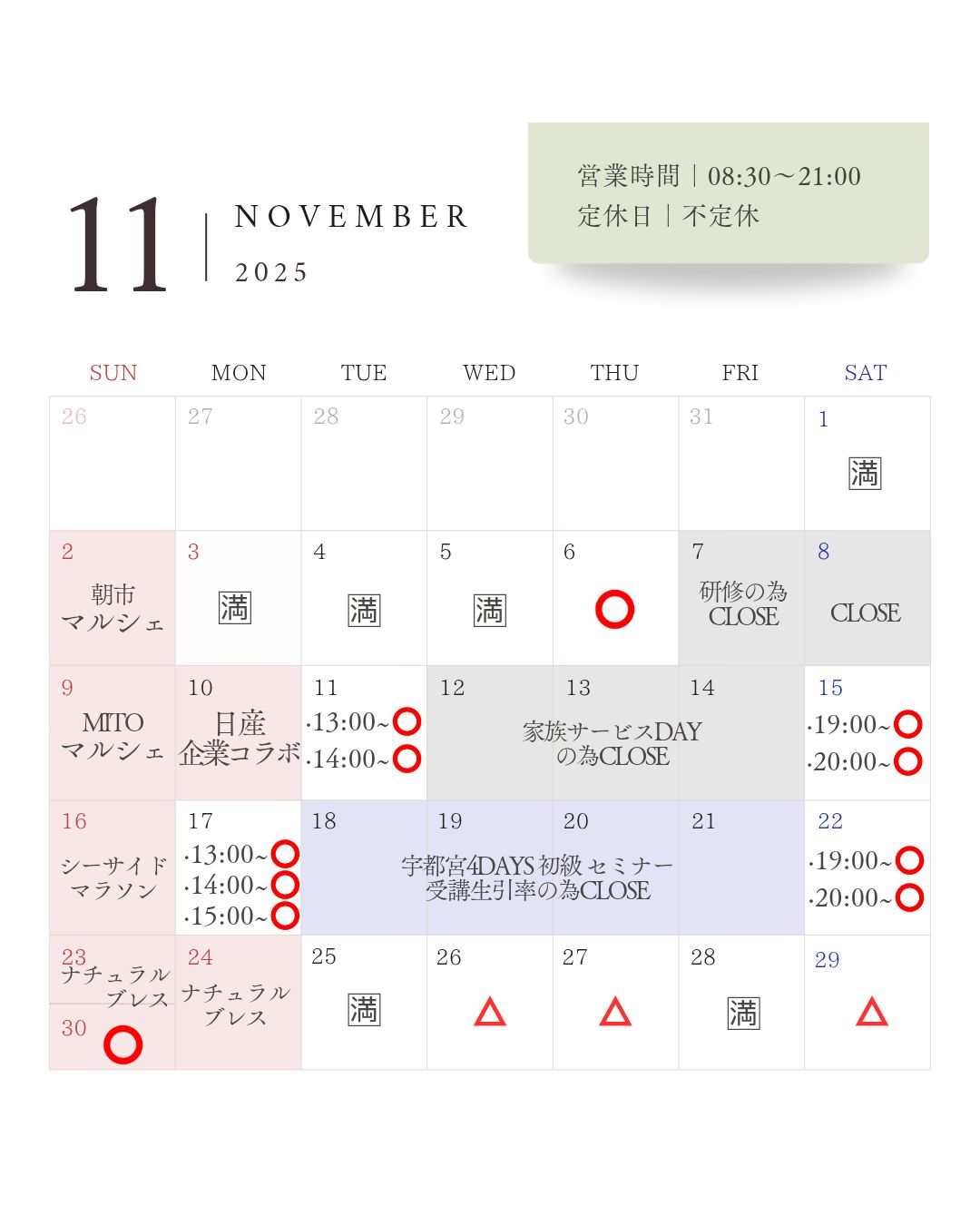 11月のスケジュール